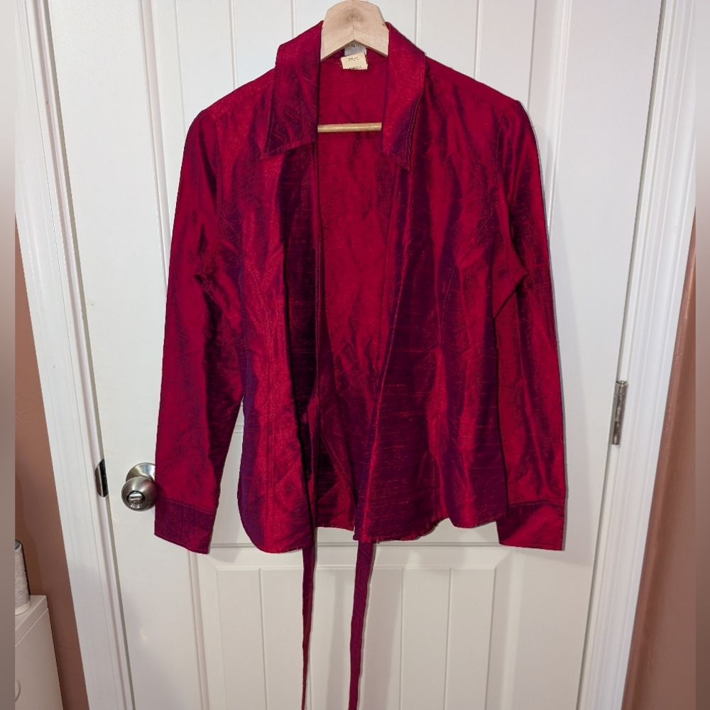 Vintage Craig Taylor Whitney Fit Sangria Silk Wrap Blouse Medium Red